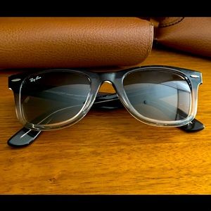 Cool two-toned blue and translucent white RayBan wayfarer style sunglasses